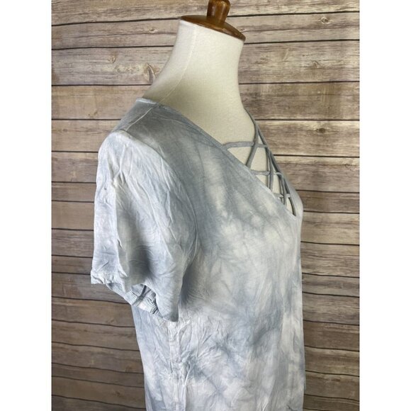 American Eagle Soft & Sexy Large Tie Dyed Top Blue White Boho Criss Cross Front - Picture 8 of 10